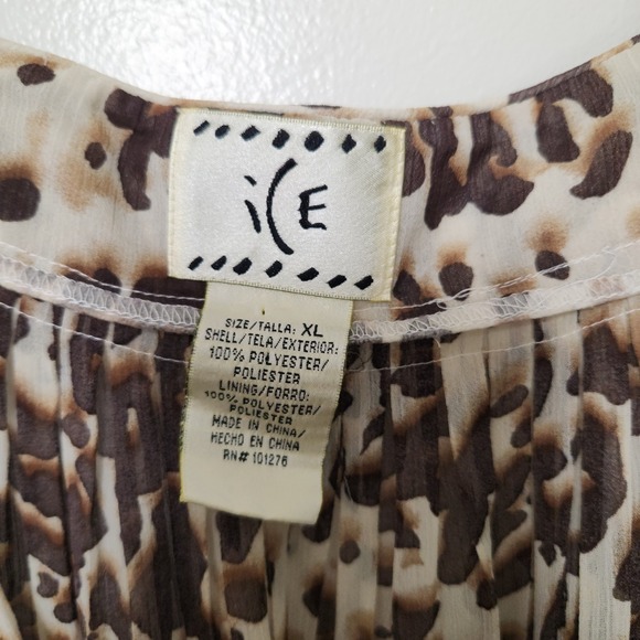 Ice Leopard Print 3/4 Sleeve Blouse XL Smocked Pleated Belt Y2K‎ 90s Milkmaid - Picture 6 of 11